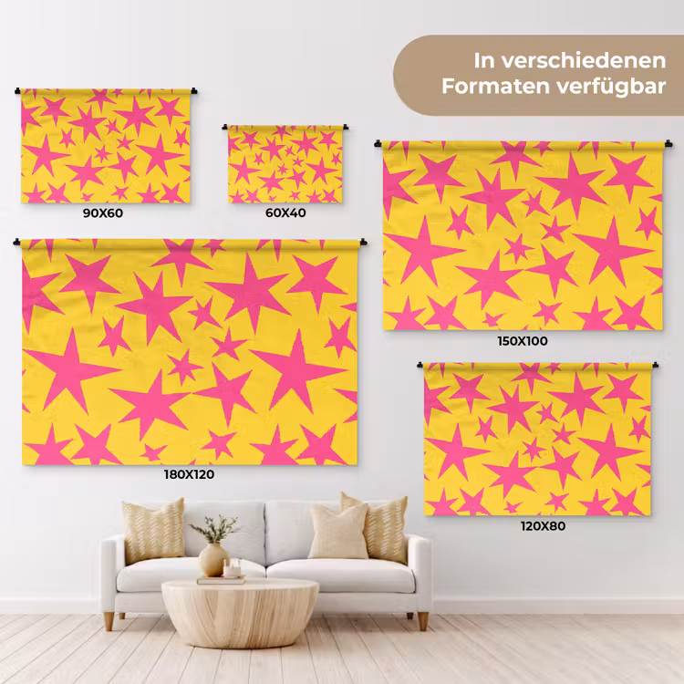 Sterren - Patroon - Roze - Geel Wandkleed katoen klein 269 -tsfeer8_DE