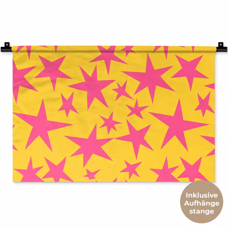 Sterren - Patroon - Roze - Geel Wandkleed katoen klein 269 -t3d_DE
