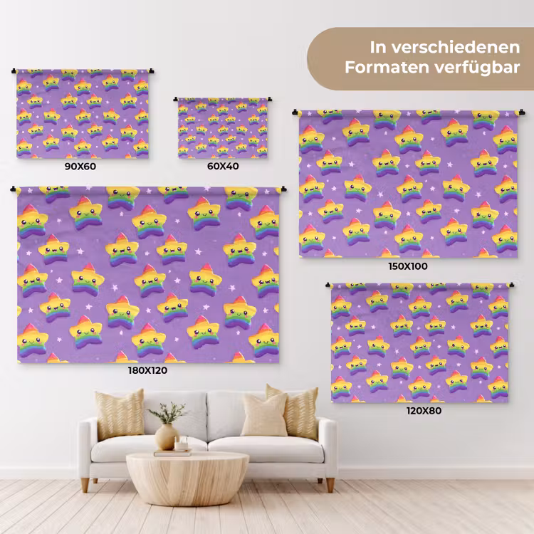 Sterren - Regenboog - Paars Wandkleed katoen klein 269 -tsfeer8_DE