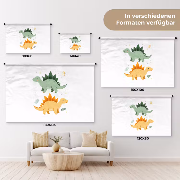 Sterren - Stegosaurussen - Blaadjes - Groen Wandkleed katoen klein -tsfeer8_DE