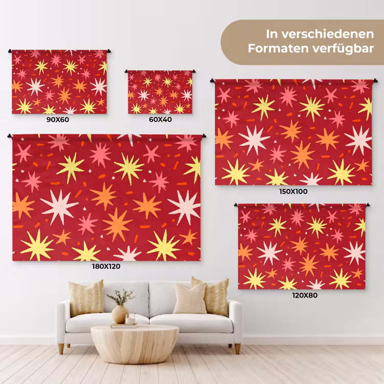Sterren - Speels - Rood Wandkleed katoen klein 269 -tsfeer8_DE