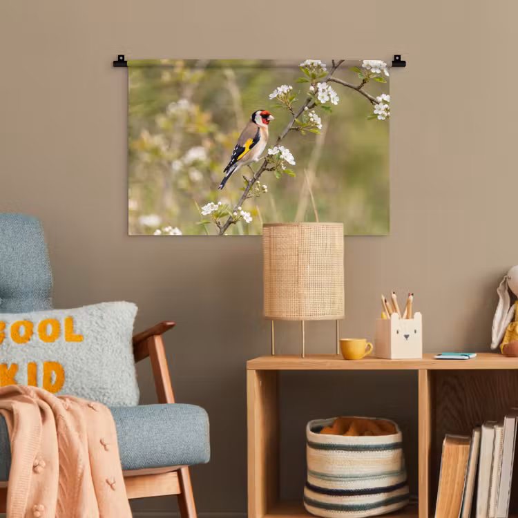 Putter - Bloesem - Lente - Natuur - Kleurrijk Wandkleed katoen klein -wsfeer4_kind