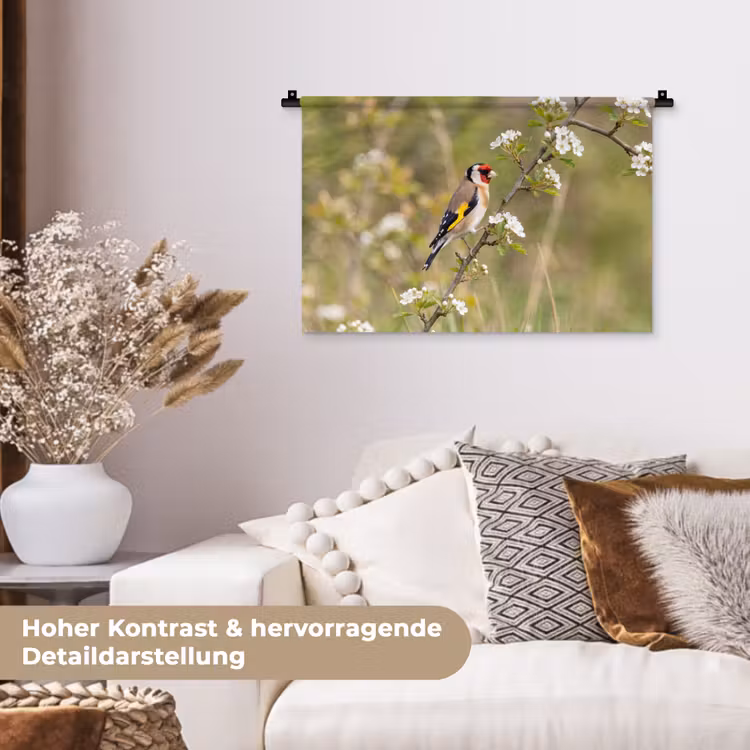 Putter - Bloesem - Lente - Natuur - Kleurrijk Wandkleed katoen klein -tsfeer1_DE