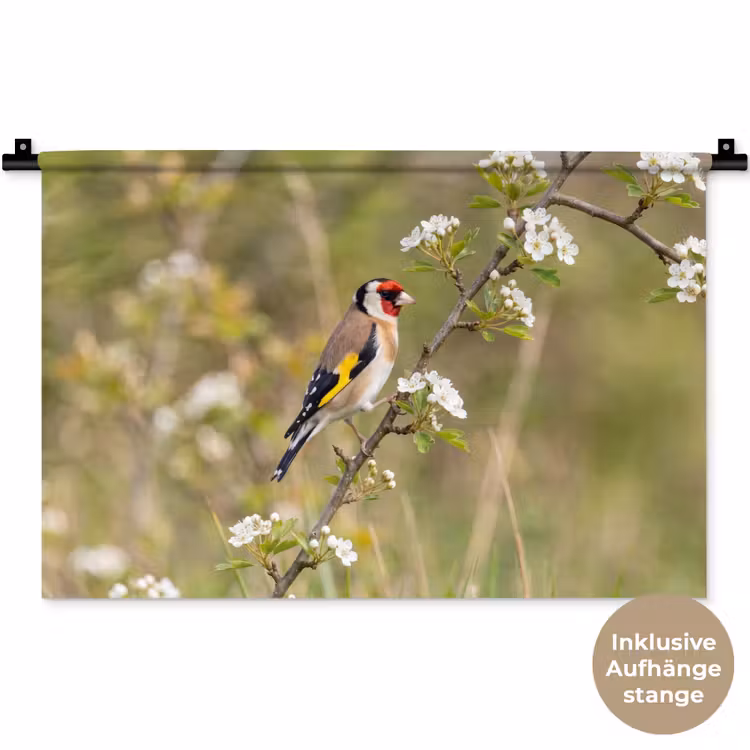 Putter - Bloesem - Lente - Natuur - Kleurrijk Wandkleed katoen klein -t3d_DE