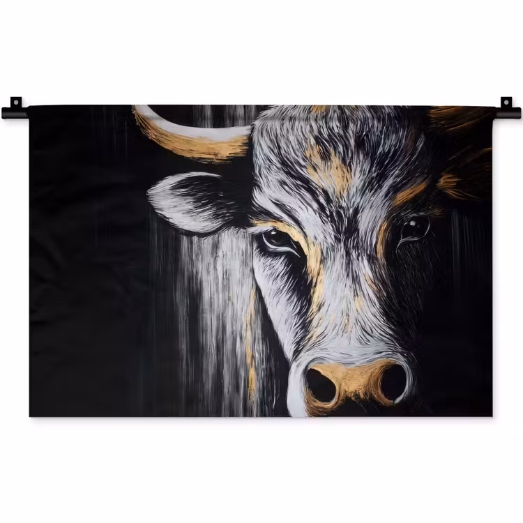 Stier - Hoorns - Snuit - Goud Wandkleed katoen klein -zz3d