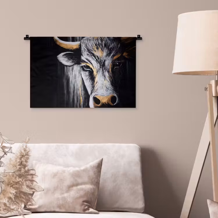 Stier - Hoorns - Snuit - Goud Wandkleed katoen klein -sfeer4