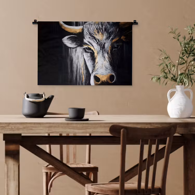 Stier - Hoorns - Snuit - Goud Wandkleed katoen klein -sfeer6