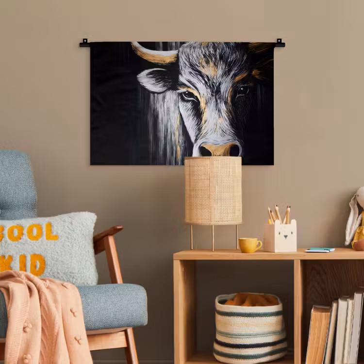 Stier - Hoorns - Snuit - Goud Wandkleed katoen klein -wsfeer4_kind