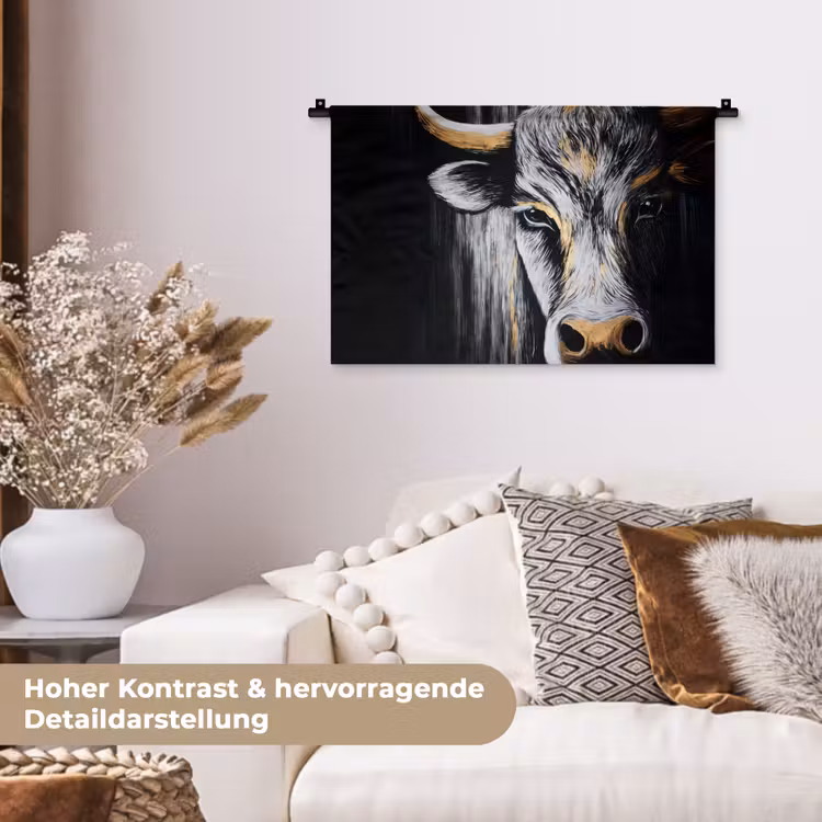 Stier - Hoorns - Snuit - Goud Wandkleed katoen klein -tsfeer1_DE