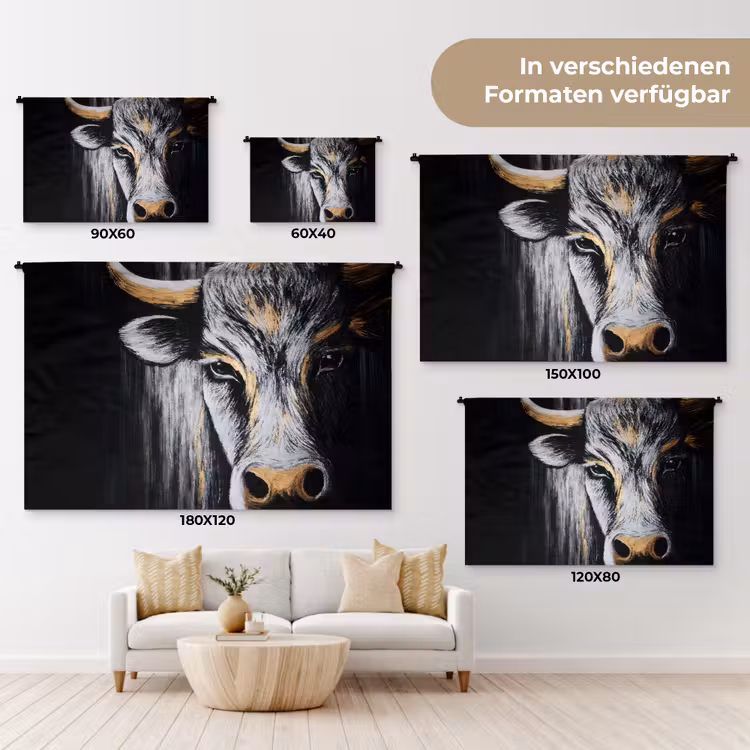 Stier - Hoorns - Snuit - Goud Wandkleed katoen klein -tsfeer8_DE