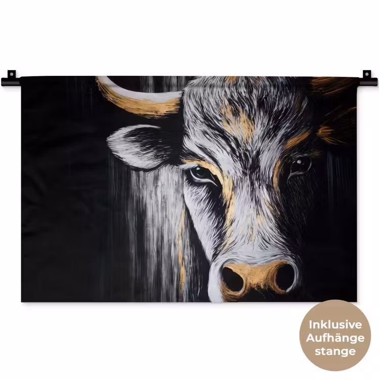 Stier - Hoorns - Snuit - Goud Wandkleed katoen klein -t3d_DE