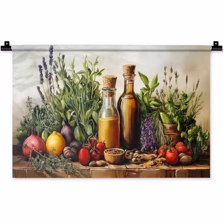 Stilleven - Kruiden - Specerijen - Fruit - Kleurrijk Wandkleed katoen klein -zz3d
