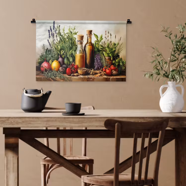 Stilleven - Kruiden - Specerijen - Fruit - Kleurrijk Wandkleed katoen klein -sfeer6
