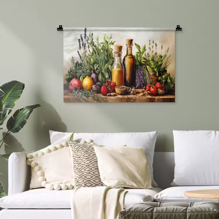 Stilleven - Kruiden - Specerijen - Fruit - Kleurrijk Wandkleed katoen klein -sfeer7