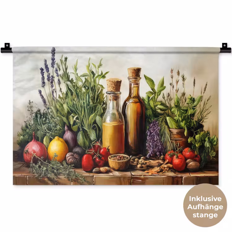 Stilleven - Kruiden - Specerijen - Fruit - Kleurrijk Wandkleed katoen klein -t3d_DE