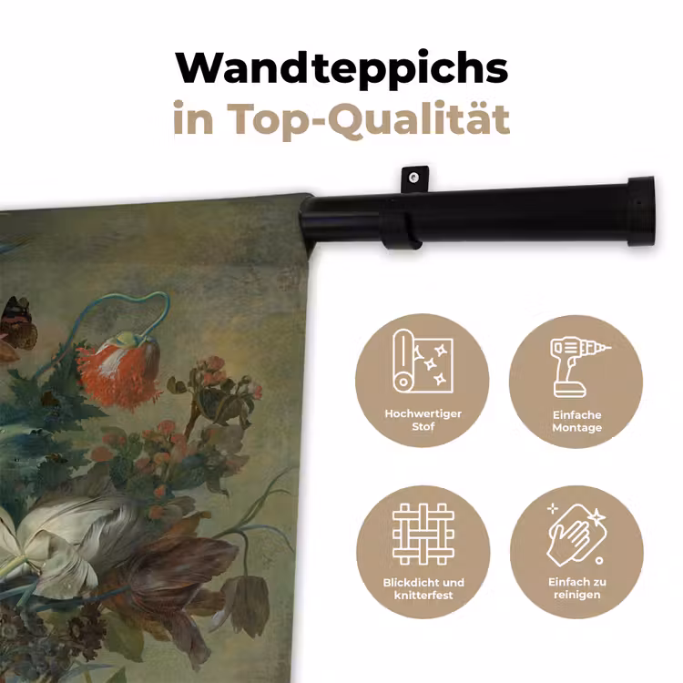 Stilleven met bloemen - Schilderij van Jan van Huysum Wandkleed katoen klein -tsfeer2_DE