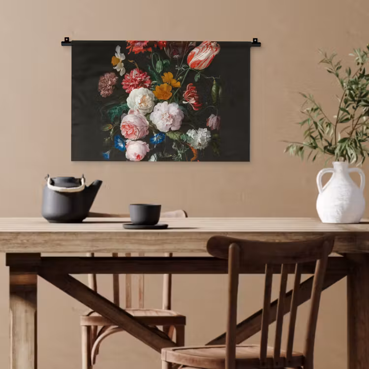 Stilleven met bloemen in een glazen vaas - Schilderij van Jan Davidsz. de Heem Wandkleed katoen klein -sfeer6