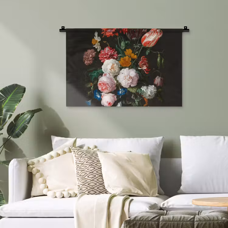 Stilleven met bloemen in een glazen vaas - Schilderij van Jan Davidsz. de Heem Wandkleed katoen klein -sfeer7