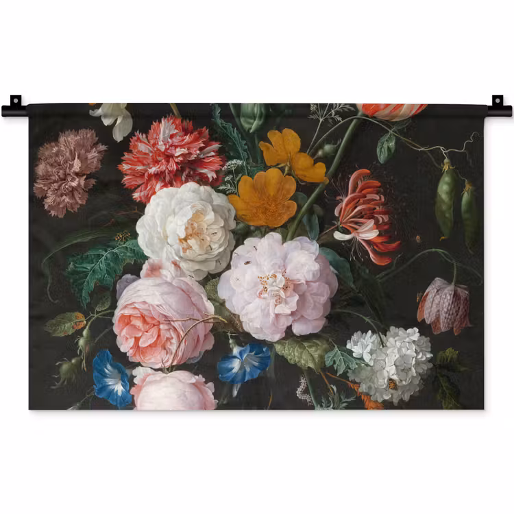 Stilleven met bloemen in een glazen vaas - Schilderij van Jan Davidsz. de Heem Wandkleed katoen klein -zz3d
