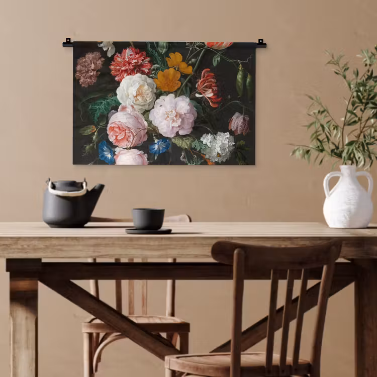 Stilleven met bloemen in een glazen vaas - Schilderij van Jan Davidsz. de Heem Wandkleed katoen klein -sfeer6
