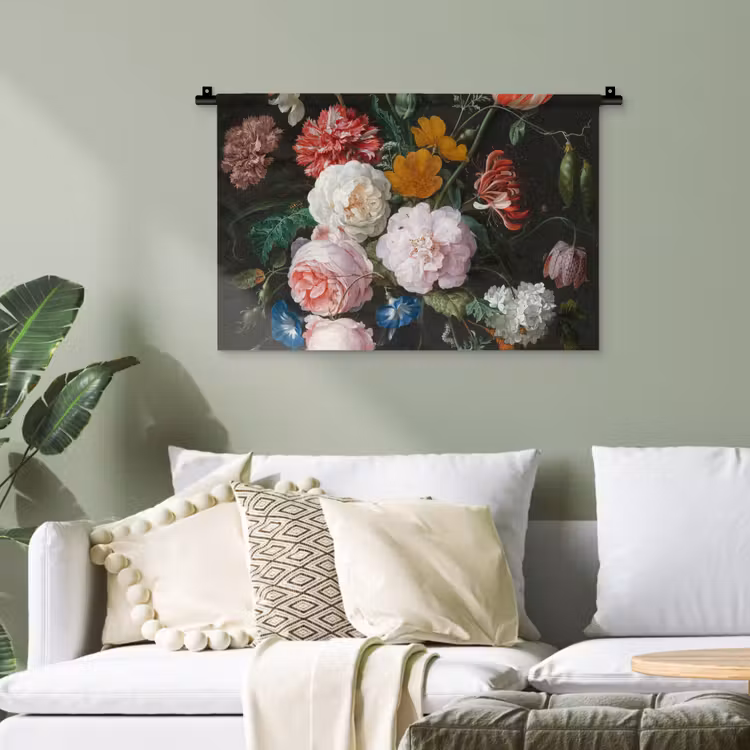 Stilleven met bloemen in een glazen vaas - Schilderij van Jan Davidsz. de Heem Wandkleed katoen klein -sfeer7