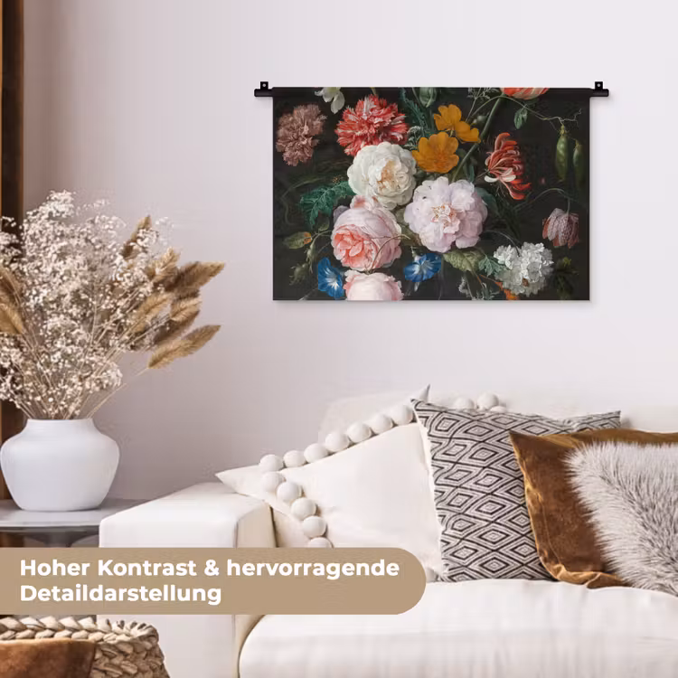 Stilleven met bloemen in een glazen vaas - Schilderij van Jan Davidsz. de Heem Wandkleed katoen klein -tsfeer1_DE