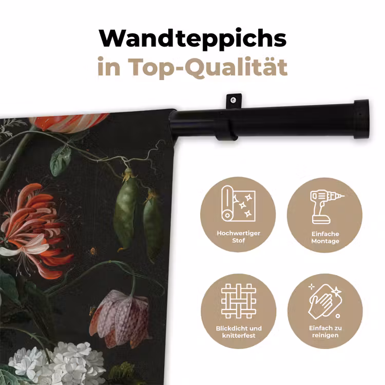 Stilleven met bloemen in een glazen vaas - Schilderij van Jan Davidsz. de Heem Wandkleed katoen klein -tsfeer2_DE