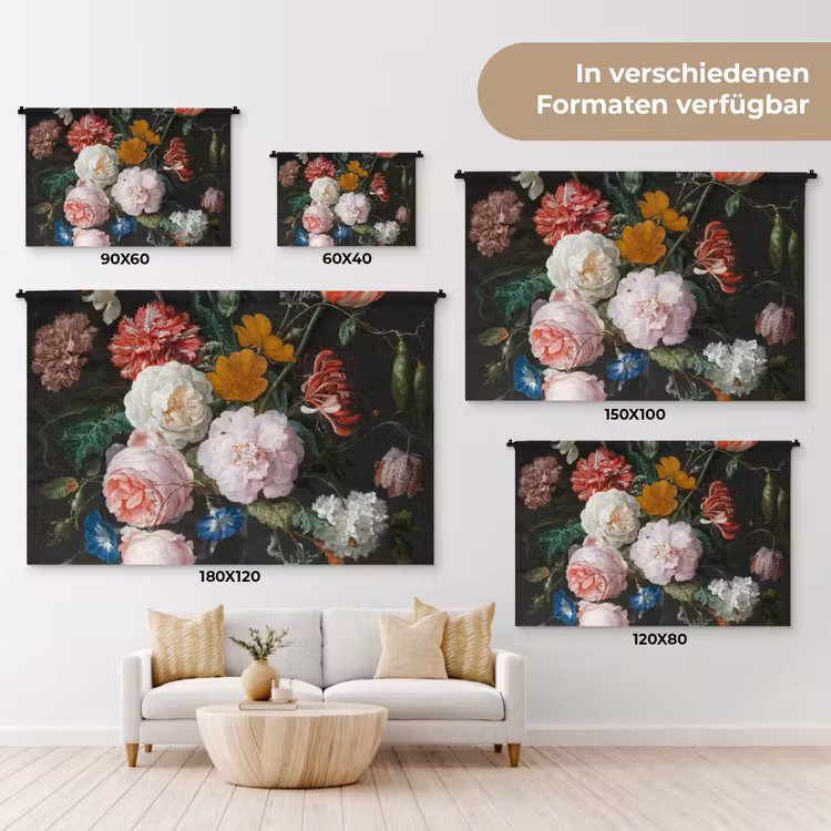 Stilleven met bloemen in een glazen vaas - Schilderij van Jan Davidsz. de Heem Wandkleed katoen klein -tsfeer8_DE