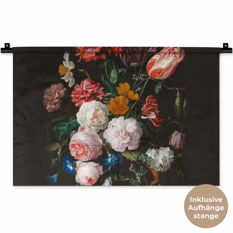 Stilleven met bloemen in een glazen vaas - Schilderij van Jan Davidsz. de Heem Wandkleed katoen klein -t3d_DE