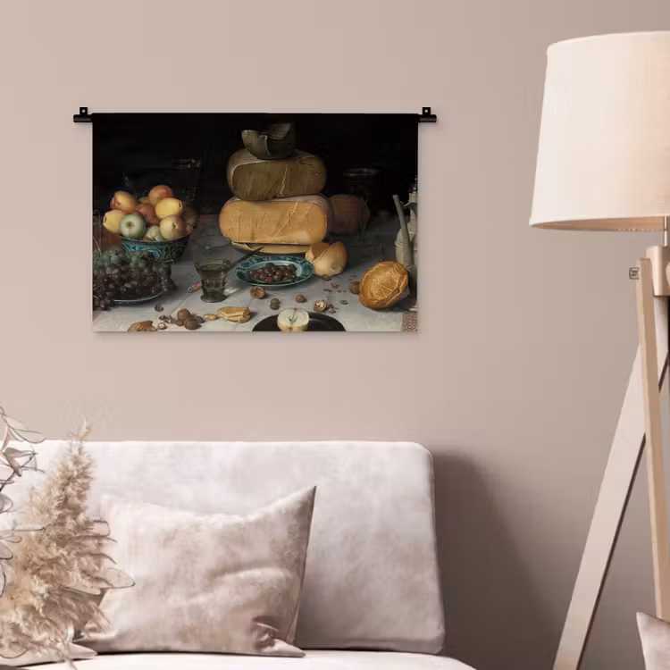 Stilleven met kazen - Schilderij van Floris Claesz. van Dijck Wandkleed katoen klein -sfeer4
