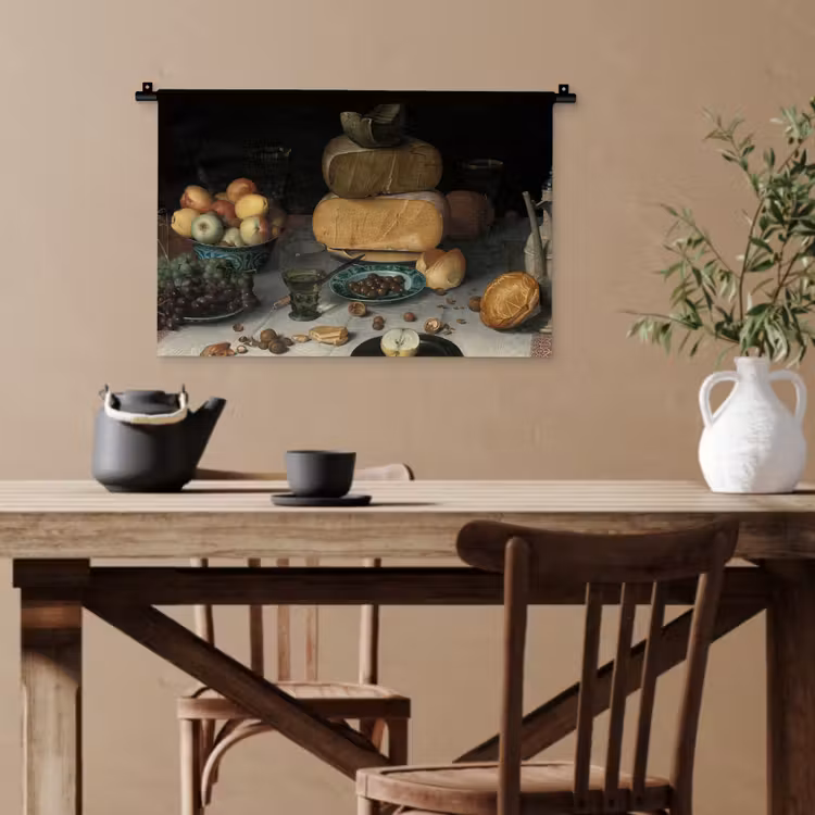 Stilleven met kazen - Schilderij van Floris Claesz. van Dijck Wandkleed katoen klein -sfeer6