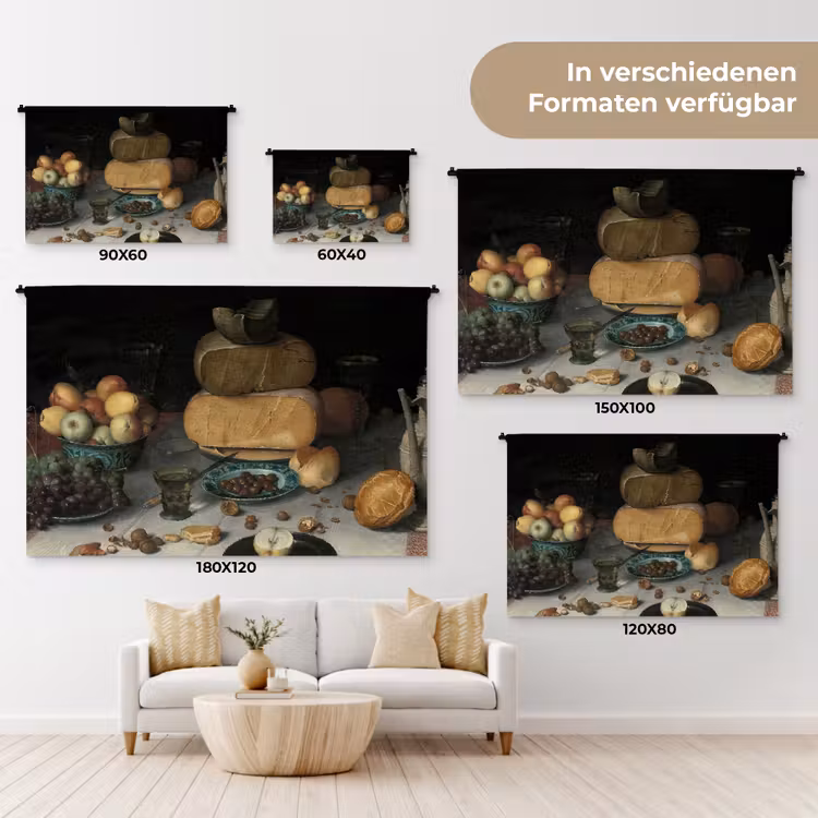 Stilleven met kazen - Schilderij van Floris Claesz. van Dijck Wandkleed katoen klein -tsfeer8_DE