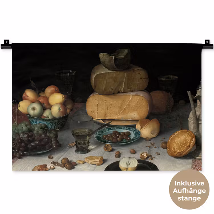 Stilleven met kazen - Schilderij van Floris Claesz. van Dijck Wandkleed katoen klein -t3d_DE