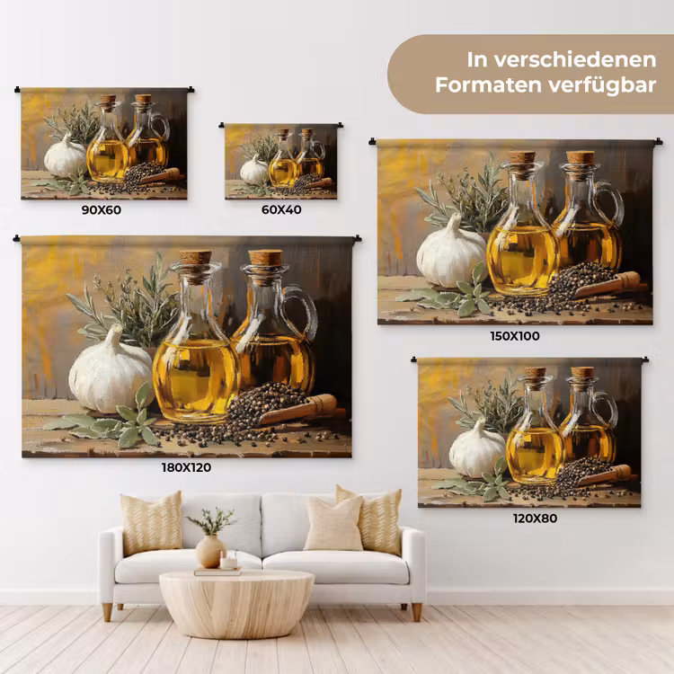Stilleven - Olijfolie - Knoflook - Kruiden Wandkleed katoen klein -tsfeer8_DE