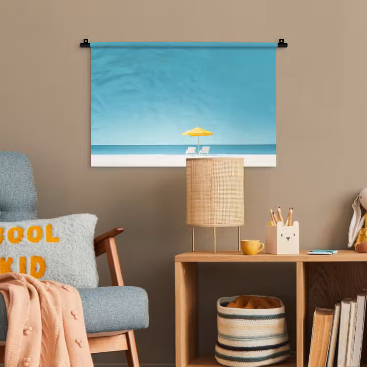 Strand - Blauwe lucht - Geel - Parasol Wandkleed katoen klein -wsfeer4_kind