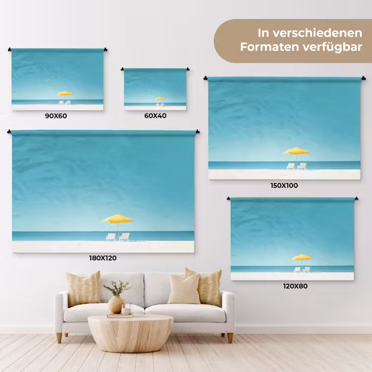 Strand - Blauwe lucht - Geel - Parasol Wandkleed katoen klein -tsfeer8_DE