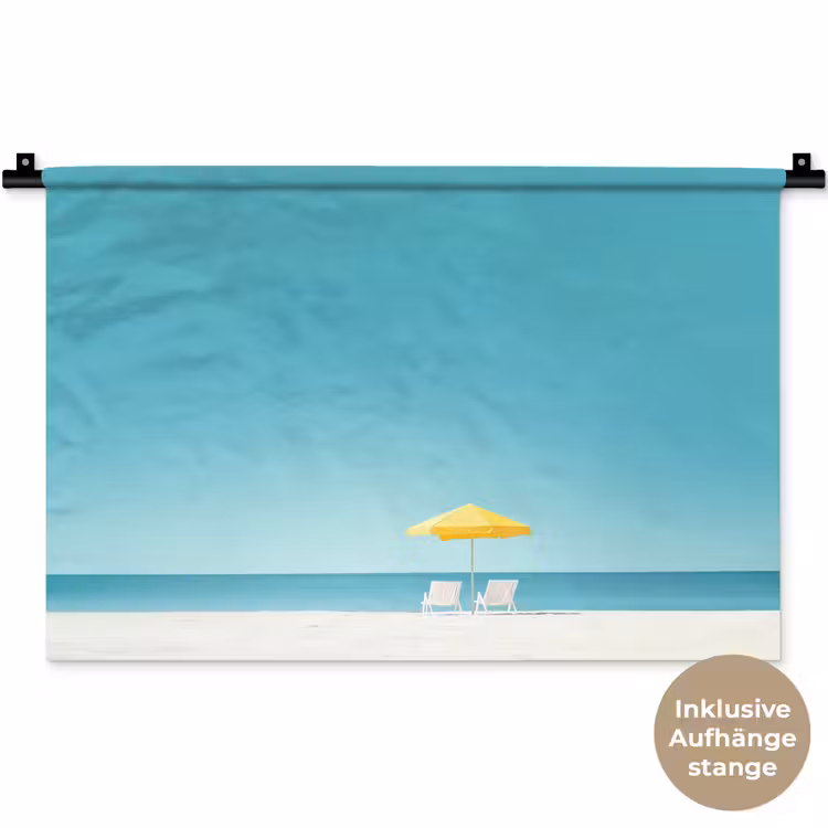 Strand - Blauwe lucht - Geel - Parasol Wandkleed katoen klein -t3d_DE