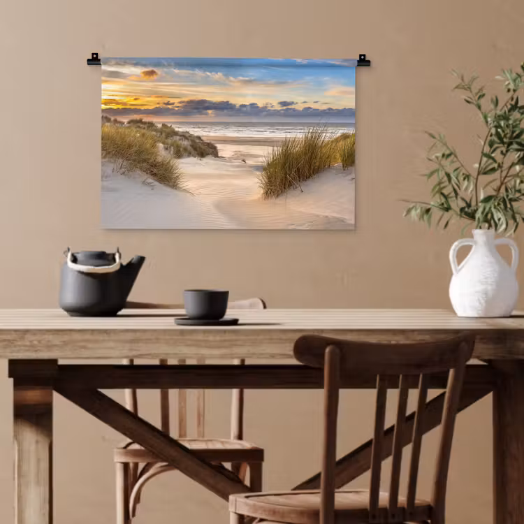 Strand - Duin - Gras - Zonsondergang - Zee Wandkleed katoen klein -sfeer6