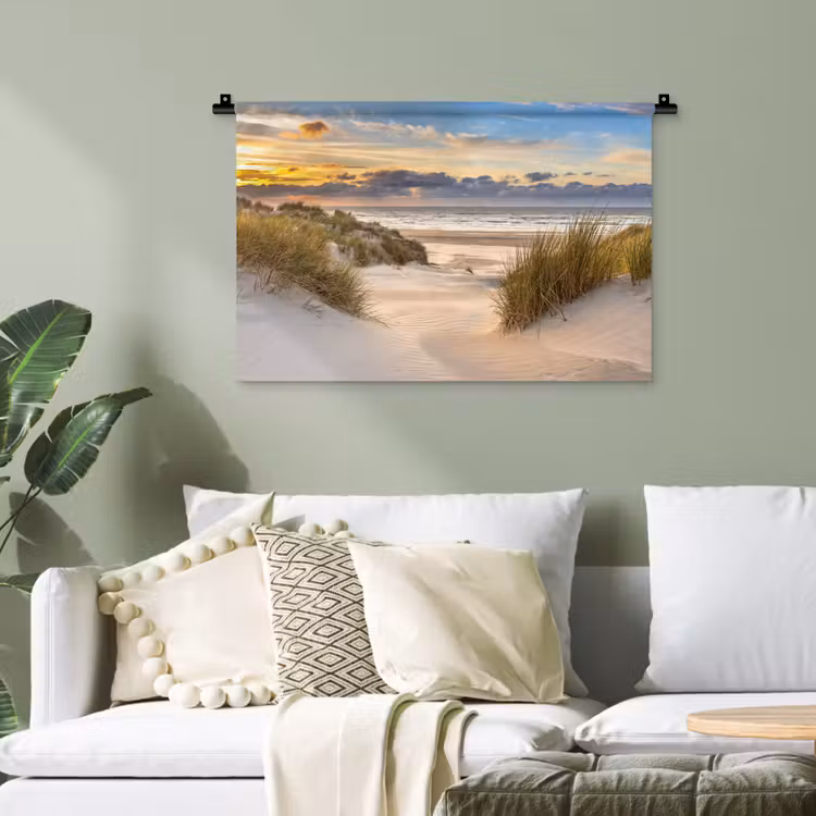 Strand - Duin - Gras - Zonsondergang - Zee Wandkleed katoen klein -sfeer7