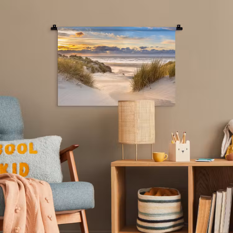 Strand - Duin - Gras - Zonsondergang - Zee Wandkleed katoen klein -wsfeer4_kind