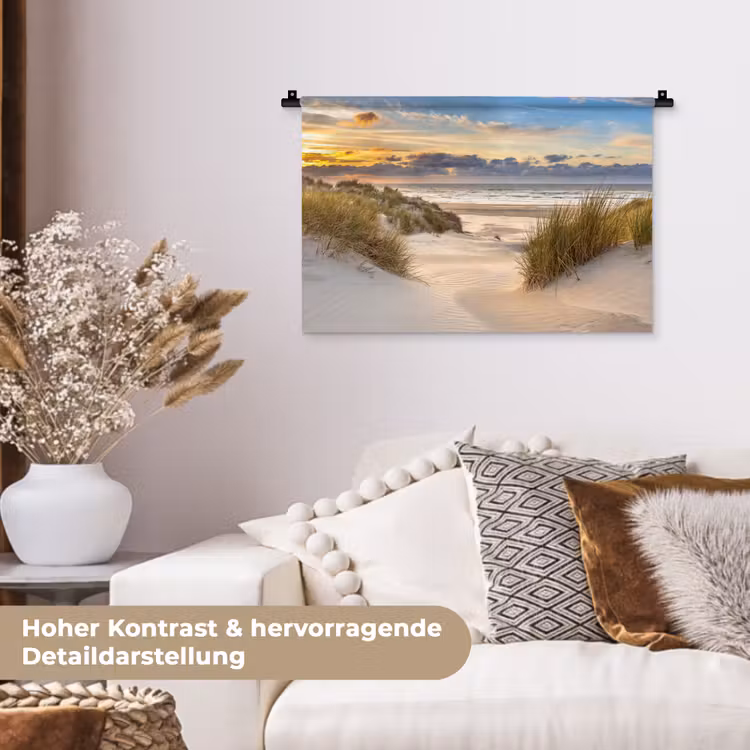 Strand - Duin - Gras - Zonsondergang - Zee Wandkleed katoen klein -tsfeer1_DE