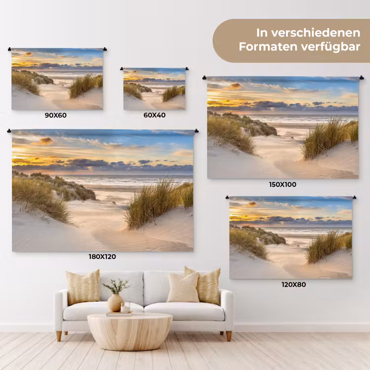 Strand - Duin - Gras - Zonsondergang - Zee Wandkleed katoen klein -tsfeer8_DE