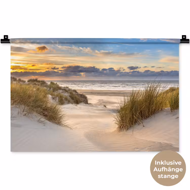 Strand - Duin - Gras - Zonsondergang - Zee Wandkleed katoen klein -t3d_DE
