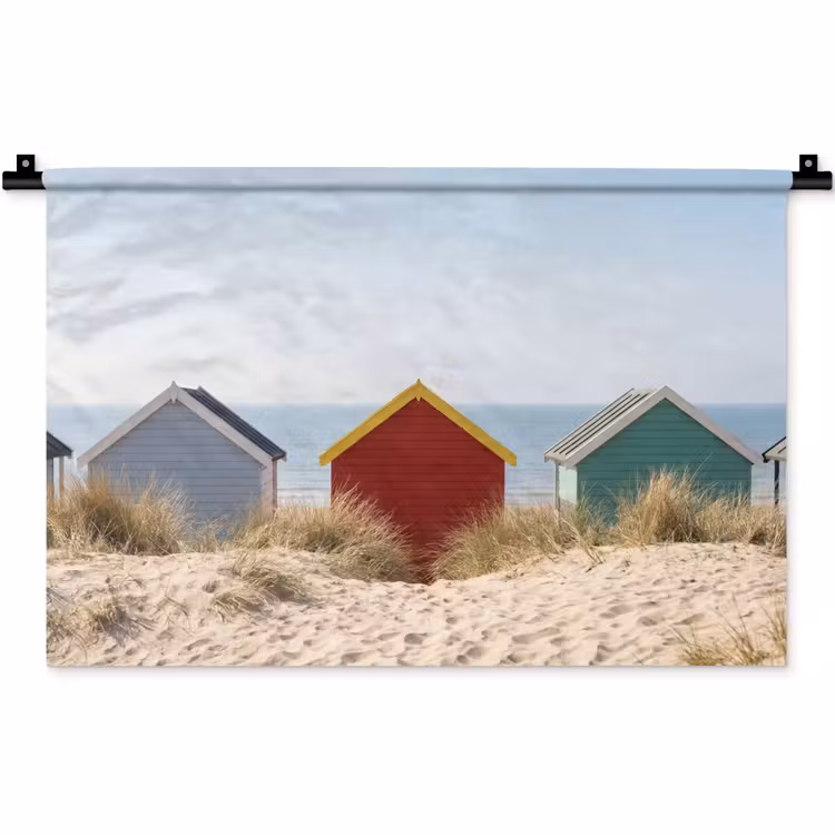Strand - Huisjes - Kleurrijk - Duinen Wandkleed katoen klein -zz3d
