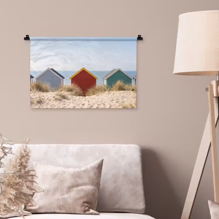 Strand - Huisjes - Kleurrijk - Duinen Wandkleed katoen klein -sfeer4