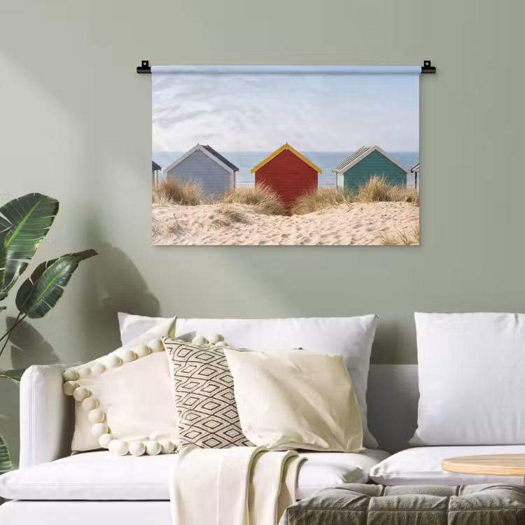 Strand - Huisjes - Kleurrijk - Duinen Wandkleed katoen klein -sfeer7