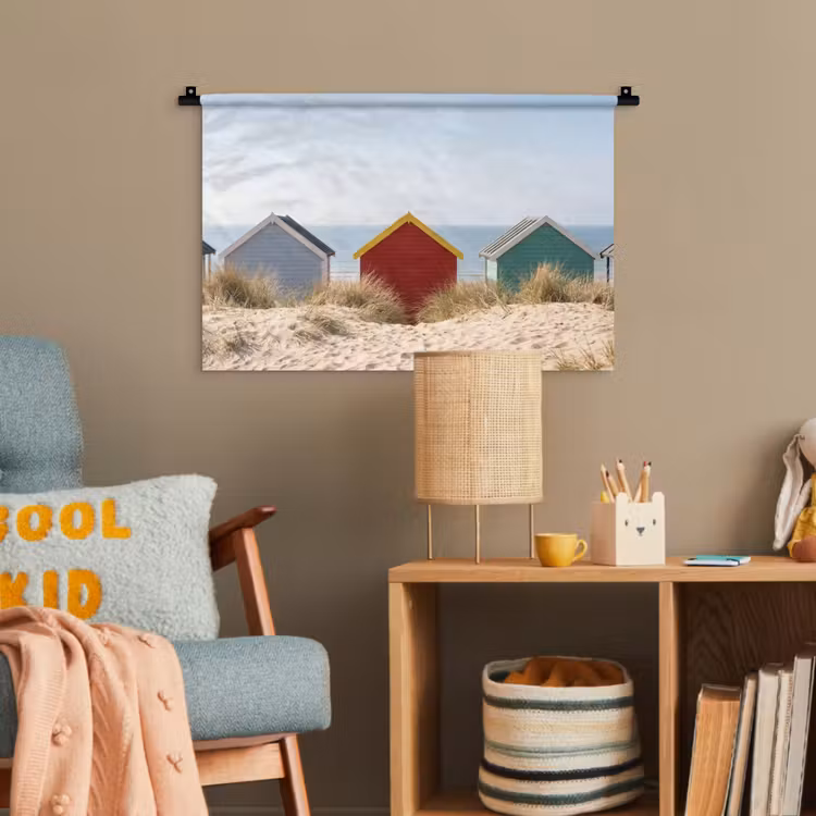 Strand - Huisjes - Kleurrijk - Duinen Wandkleed katoen klein -wsfeer4_kind