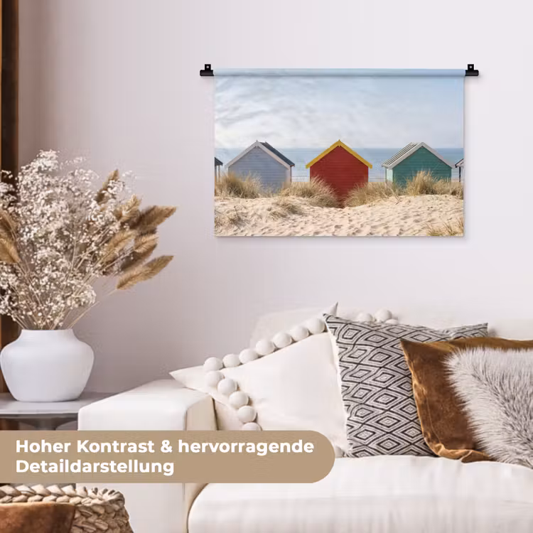 Strand - Huisjes - Kleurrijk - Duinen Wandkleed katoen klein -tsfeer1_DE
