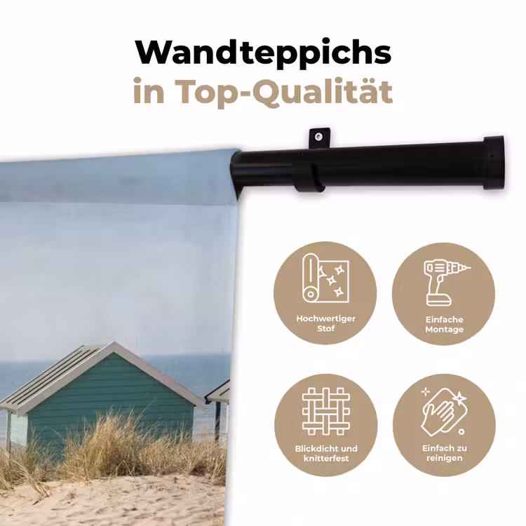 Strand - Huisjes - Kleurrijk - Duinen Wandkleed katoen klein -tsfeer2_DE