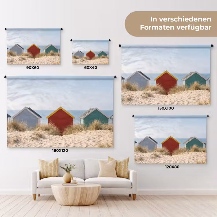 Strand - Huisjes - Kleurrijk - Duinen Wandkleed katoen klein -tsfeer8_DE